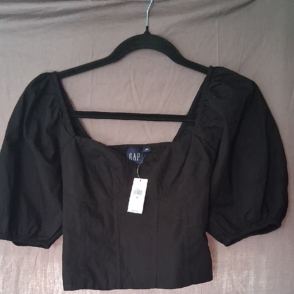GAP Black Puff Sleeve Fitted Blouse